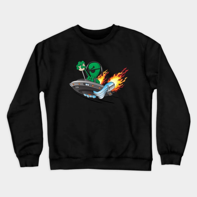 UFO Alien Hot Rod Cartoon Illustration Crewneck Sweatshirt by hobrath